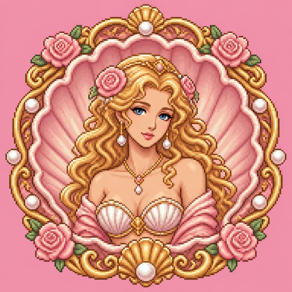 Aphrodite resting within a pink seashell
